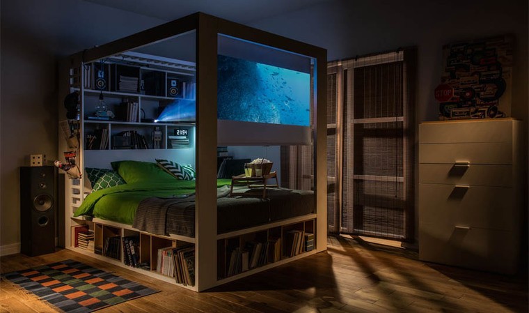 video projector in bed
